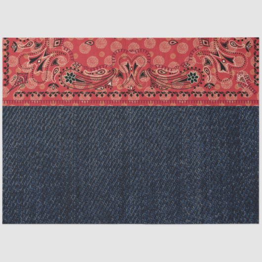 Westerne Paisley Red Bandana Print Denim Decoupage Tissuepapier (Voorkant)