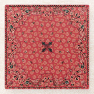 Westerne Paisley Red Bandana Print Glazen Onderzetter