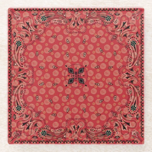 Westerne Paisley Red Bandana Print Glazen Onderzetter (Voorkant)