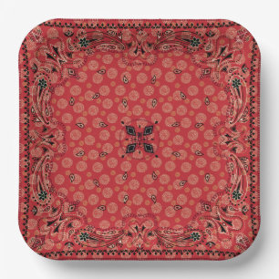 Westerne Paisley Red Bandana Print Party 9-inch² Papieren Bordje