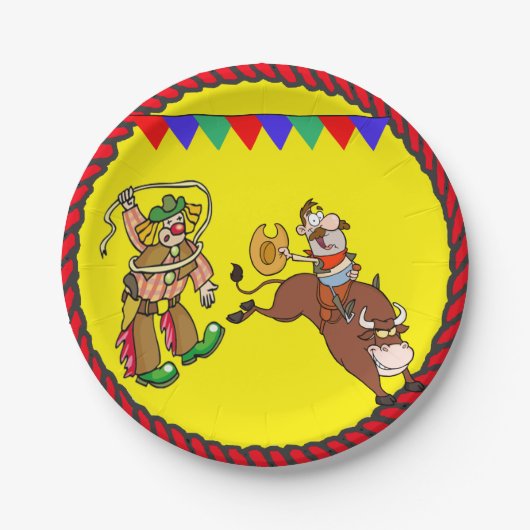 Westerne partij Bull Rider en Rodeo Clown Papieren Bordje (Voorkant)