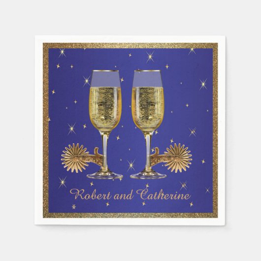 Westerne partij Champagne en Spurs Custom Text Blu Servet (Voorkant)