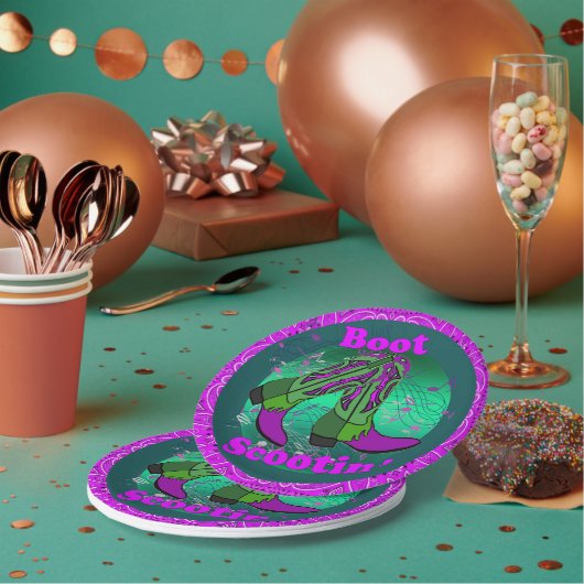 Westerne partij Cowboy Boot Scootin" Dance Paars Papieren Bordje (Multi)