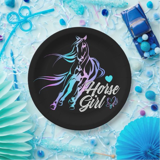 Westerne partij Cute Horse Equestrian Black  Papieren Bordje (Feest)