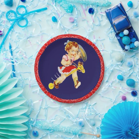 Westerne partij klein meisje op straat papieren bordje (Feest)