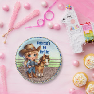 Westerne partij kleine cowgirl met paard douane papieren bordje