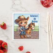 Westerne partij kleine cowgirl met paard douane servet (Insitu)