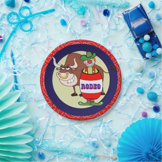 Westerne partij kleine rodeo clown en stier papieren bordje (Feest)