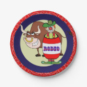 Westerne partij kleine rodeo clown en stier papieren bordje (Voorkant)