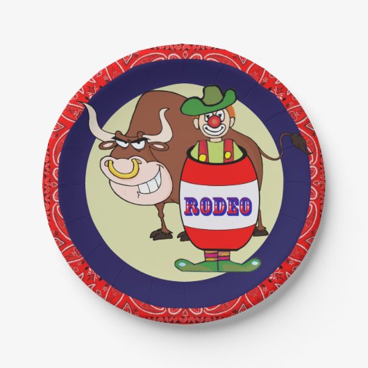 Westerne partij kleine rodeo clown en stier papieren bordje (Voorkant)