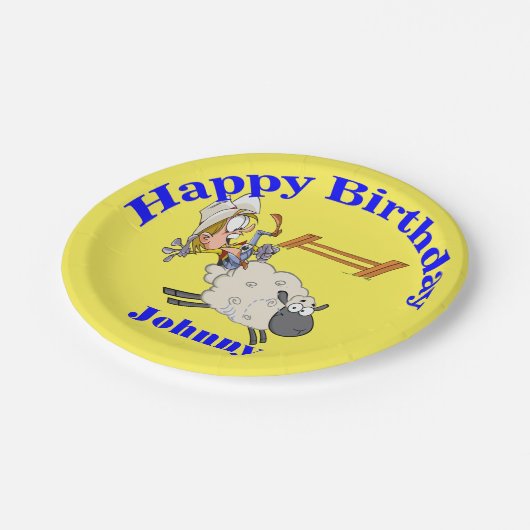 Westerne Partij Mutton Bustin Cowboy Kind Papieren Bordje (Gekanteld)