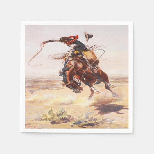 Westerne Partij Napkins Cowboy Riding Bucking Hors Servet (Voorkant)