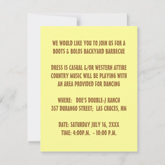 WESTERNE PARTIJINVITATIE SW SUNSET SAGUARO CACTUS KAART (Achterkant)