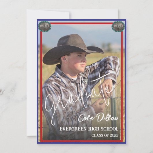 Westerne Patriottische Foto Afstuderen Uitnodiging (Voorkant)