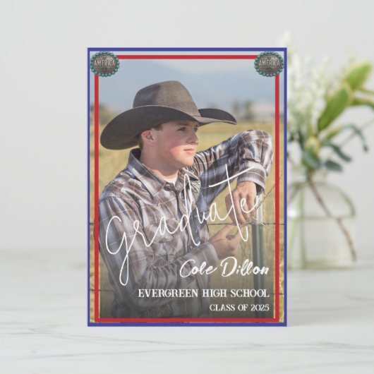 Westerne Patriottische Foto Afstuderen Uitnodiging (Staand voorkant)