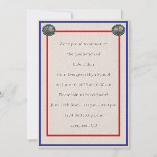 Westerne Patriottische Foto Afstuderen Uitnodiging (Achterkant)