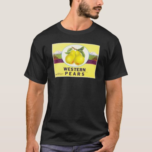Westerne peren - etiket op fruitkratten t-shirt (Voorkant)