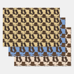 Westerne Pet Cowboy en Boots Inpakpapier Vel