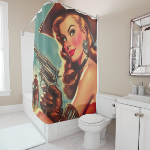 Westerne Pin-up Douchegordijn