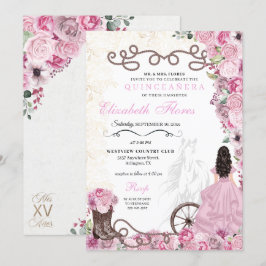 Westerne Pink Princess Floral Charra Quinceañera Kaart