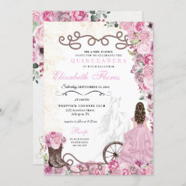Westerne Pink Princess Floral Charra Quinceañera Kaart