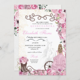 Westerne Pink Princess Floral Charra Quinceañera Kaart