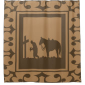 Westerne Praying Cowboy past achtergrondkleur aan Douchegordijn (Voorkant)