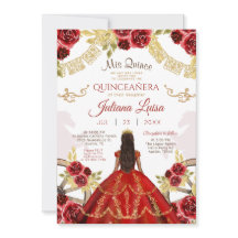 Westerne Quinceañera Bloemen Rood Goud Charra Paar