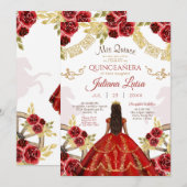 Westerne Quinceañera Bloemen Rood Goud Charra Paar Kaart (Voorkant / Achterkant)