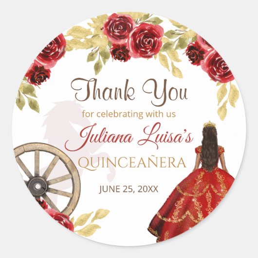 Westerne Quinceañera Rode Gouden Charra Kroonpaard Ronde Sticker (Voorkant)
