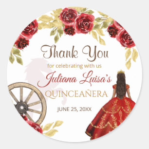 Westerne Quinceañera Rode Gouden Charra Kroonpaard Ronde Sticker