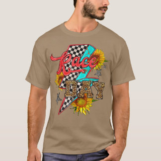 Westerne Race Day Gecontroleerde vlag Licht Bolt R T-shirt