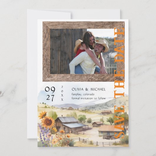 Westerne Ranch Bruiloft Save the Date (Voorkant)