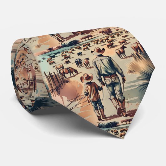 Westerne ranch cowboy en zoon die de kudde control stropdas (Opgerold)