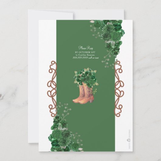 Westerne Ranch Emerald Groene Bloemen Quinceañera Kaart (Achterkant)