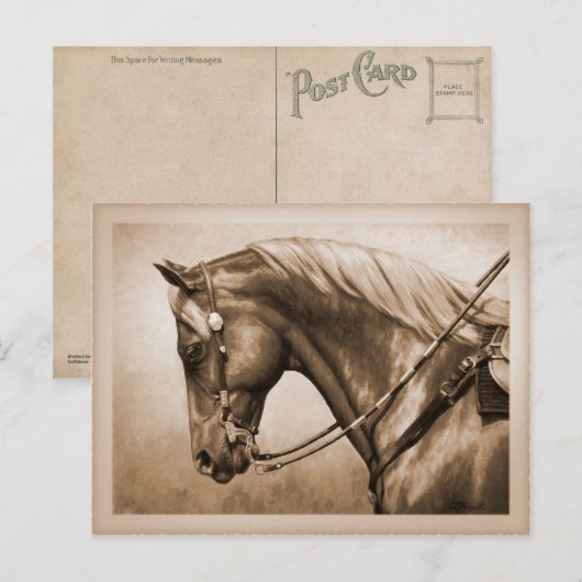 Westerne Ranch Horse Old Photo Sepia Briefkaart (Voorkant / Achterkant)