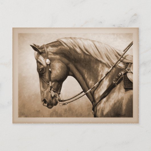 Westerne Ranch Horse Old Photo Sepia Briefkaart (Voorkant)
