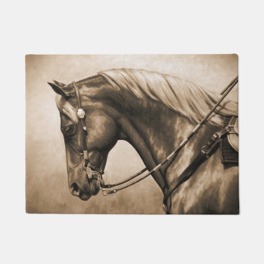 Westerne Ranch Horse Old Photo Sepia Deurmat (Voorkant)