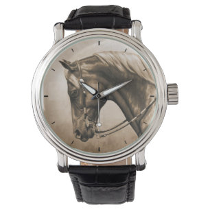 Westerne Ranch Horse Old Photo Sepia Horloge