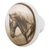 Westerne Ranch Horse Old Photo Sepia Keramische Knop (Rechts)