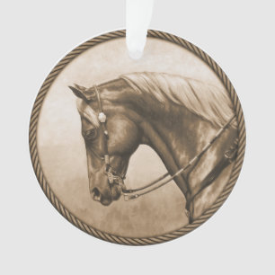 Westerne Ranch Horse Old Photo Sepia Ornament