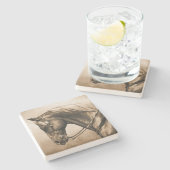 Westerne Ranch Horse Old Photo Sepia Stenen Onderzetter (Zijkant)