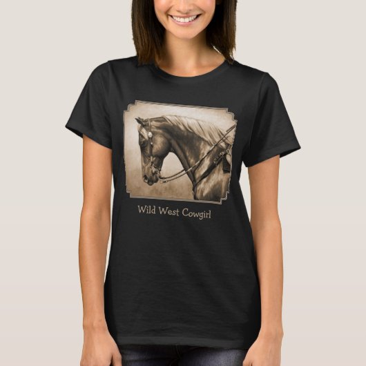 Westerne Ranch Horse Old Photo Sepia T-shirt (Voorkant)