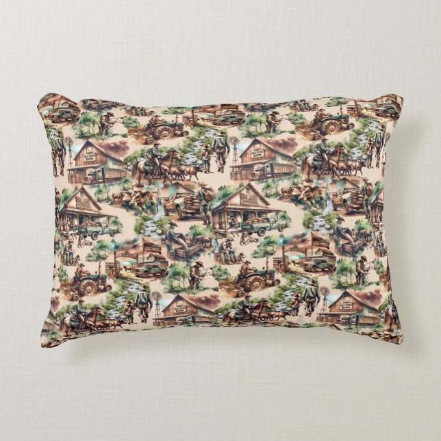 Westerne Ranch of Land Boerderij Scene Accent Kussen (Voorkant)