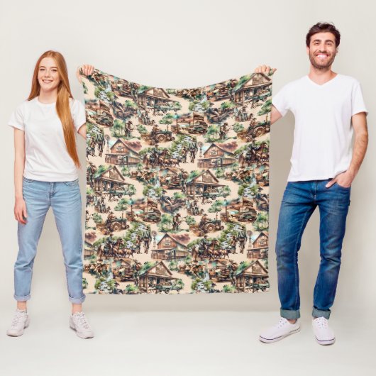 Westerne Ranch of Land Boerderij Scene Fleece Deken (In situ)