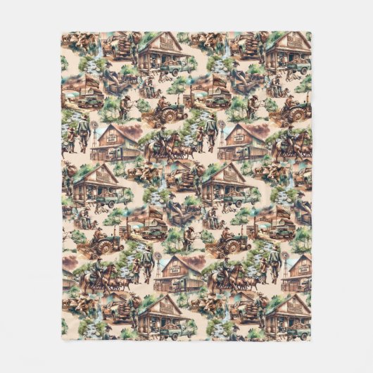 Westerne Ranch of Land Boerderij Scene Fleece Deken (Voorkant)