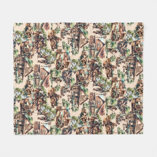 Westerne Ranch of Land Boerderij Scene Fleece Deken (Voorkant (Horizontaal))