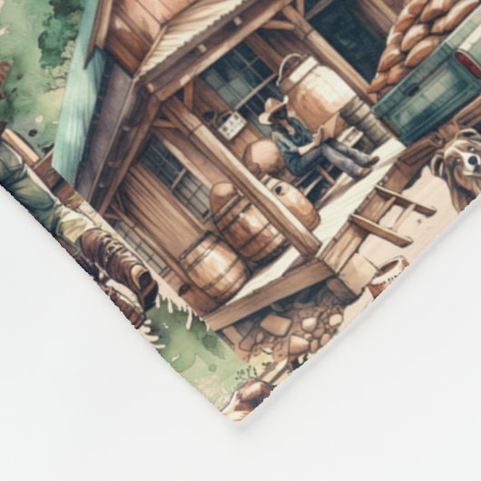 Westerne Ranch of Land Boerderij Scene Fleece Deken (Hoek)