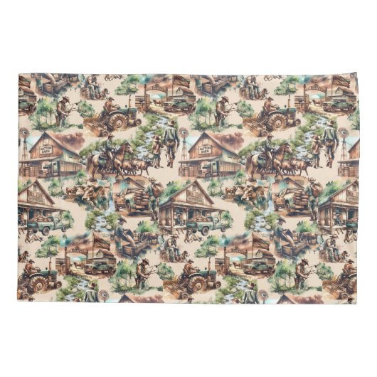 Westerne Ranch of Land Boerderij Scene Kussensloop (Achterkant-Links)