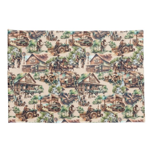 Westerne Ranch of Land Boerderij Scene Kussensloop (Achterkant-Rechts)